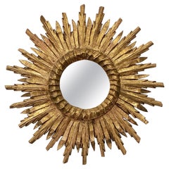 Miroir français doré en forme d'étoile de soleil ou de rayon de soleil