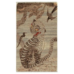 Rug & Kilim’s Pictorial Tiger Rug in Beige-Brown, Gray and Red