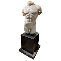 Monumental Grand Tour Marble Torso Statue Pedestal Base Nude Carving