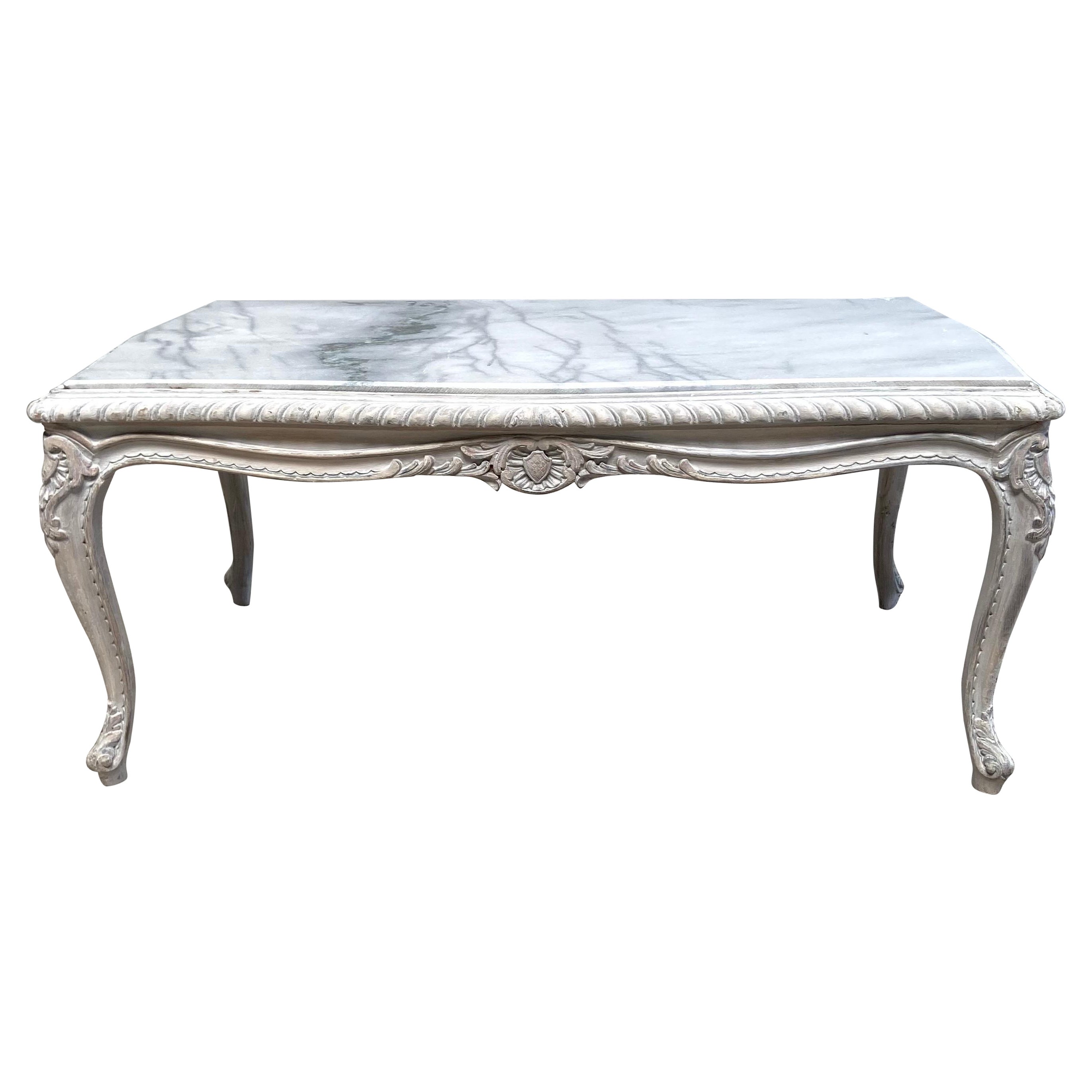 Vintage French Inspired Painted Coffee Table with Marble Top
