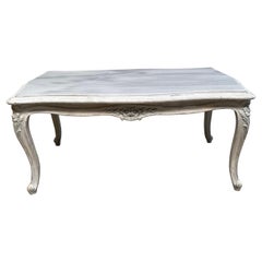 Vintage French Painted Coffee Table with Marble Top