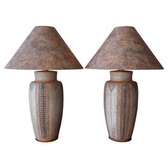 Post Modern Carved Tribal Lamps - A Pair