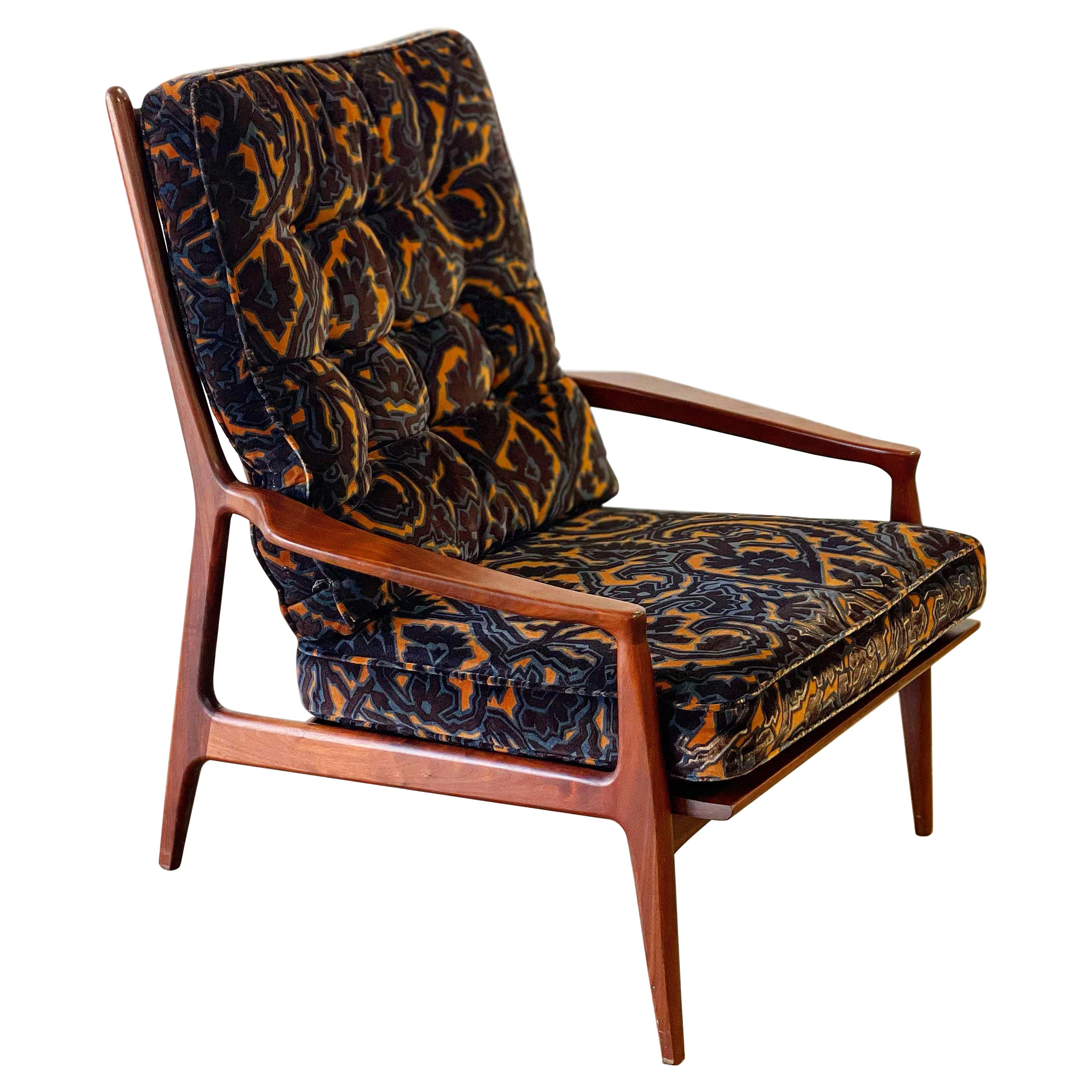 Milo Baughman + Jack Lenor Larsen, Archie Lounge Chair, All Original Velvet