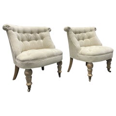 Pair of Tufted Cerused Lounge Slipper Chairs