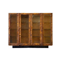 Midcentury Brutalist Display Curio Cabinet, Lane Pueblo, Lighted Glass Shelves