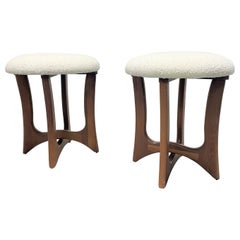 Pair of Adrian Pearsall Sculptural Walnut and Bouclé Stools