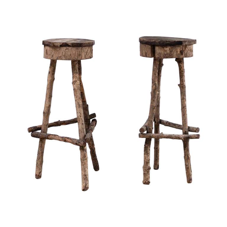 Primitive and Rustic Old Log Stool/ Side Table/ Plant Stand For Sale at ...