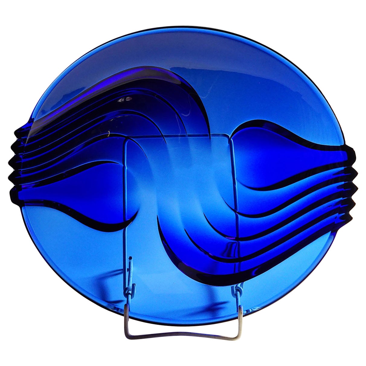 Vintage Cobalt Blue Glass Plate by Arcoroc, France For Sale