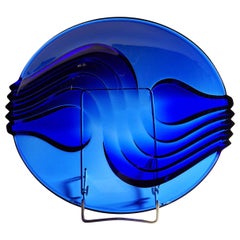 Retro Cobalt Blue Glass Plate by Arcoroc, France