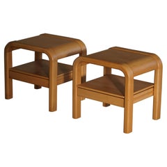 Danish Modern Pair of Sculptural Night Stands with Drawer in Beech, 1980s