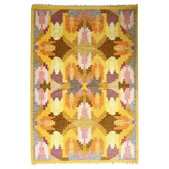 Ingegerd Silow Rug Swedish Rölakan Carpet Wool Kaleidoscopic Tulip Pattern 1950s