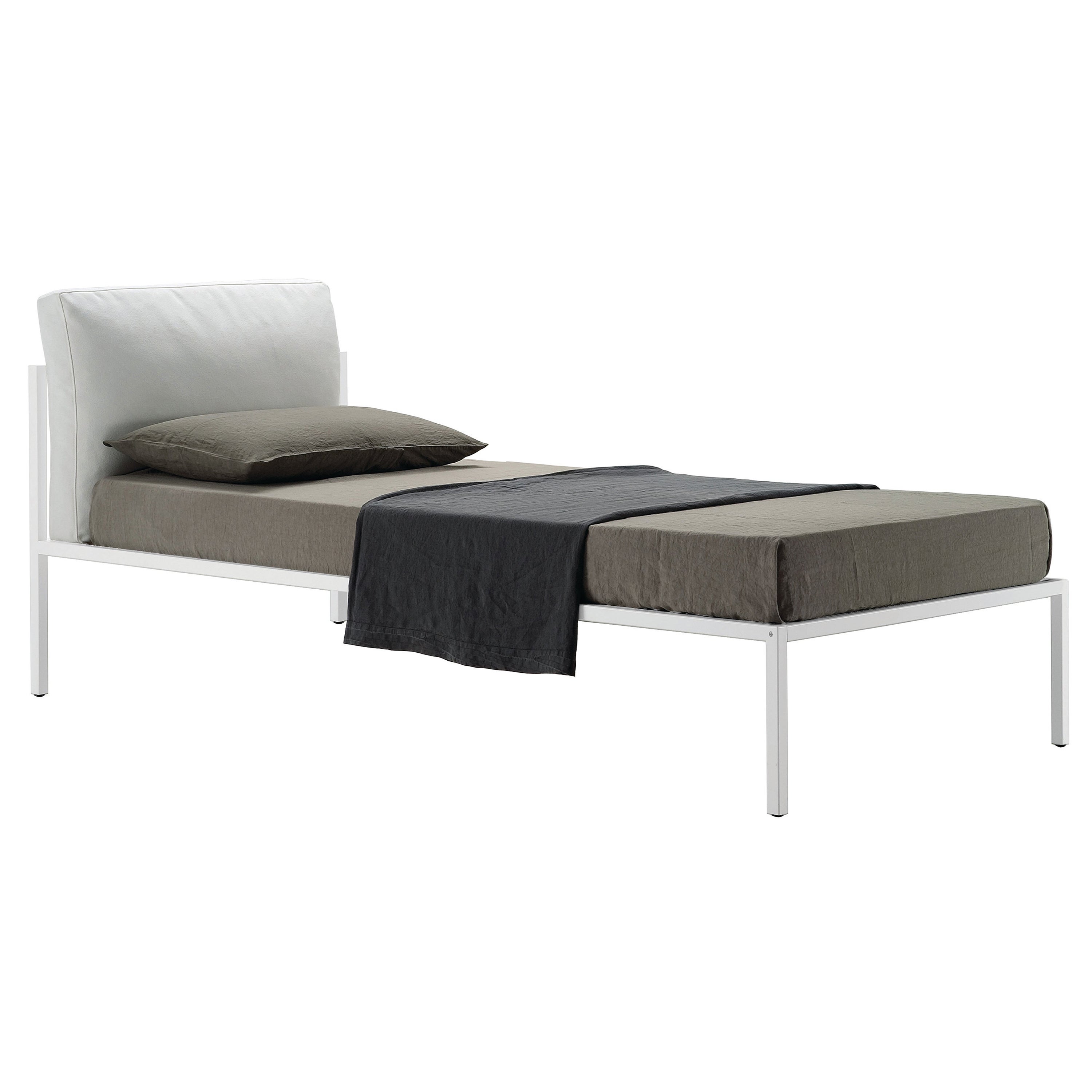 Zanotta Small Nyx Bed in White Fabric with White Painted Steel Frame For Sale