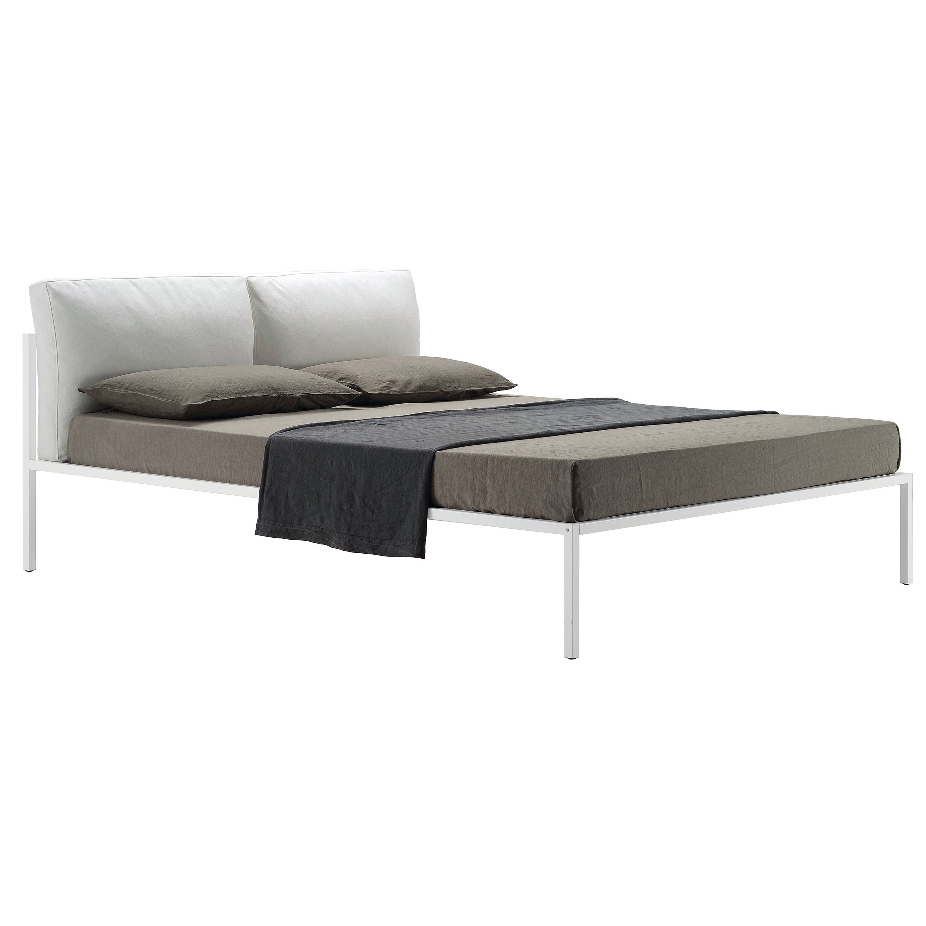 Zanotta Medium Nyx Bed in White Fabric with White Painted Steel Frame
