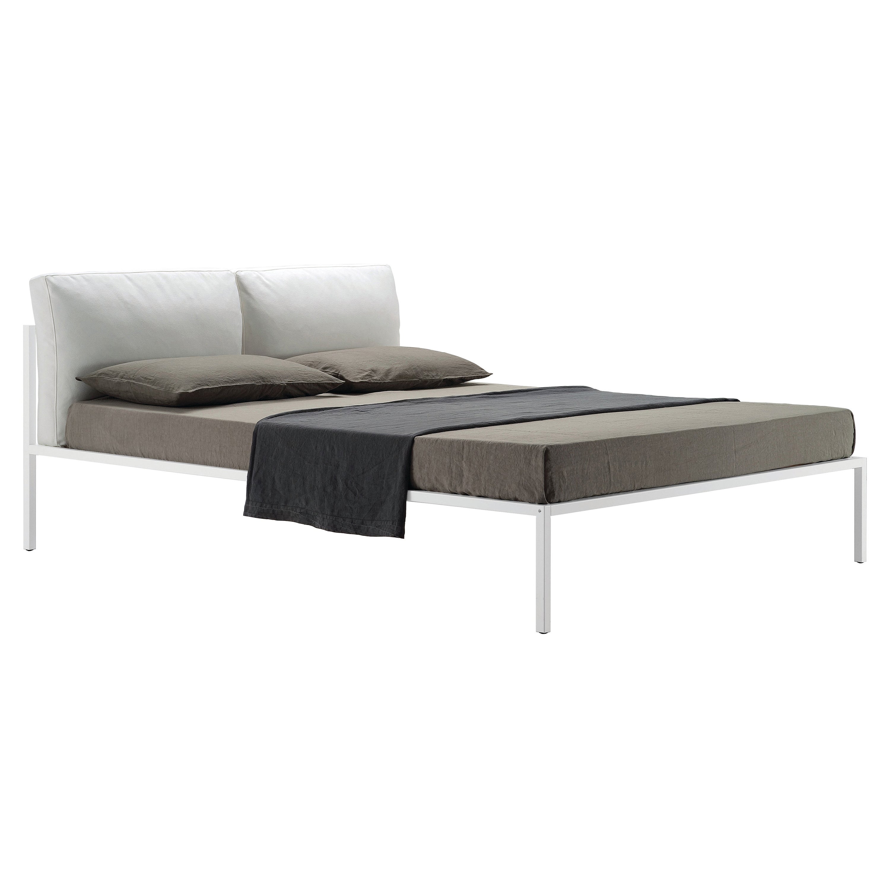 Zanotta Extra Large Nyx Bed in White Fabric with White Painted Steel Frame