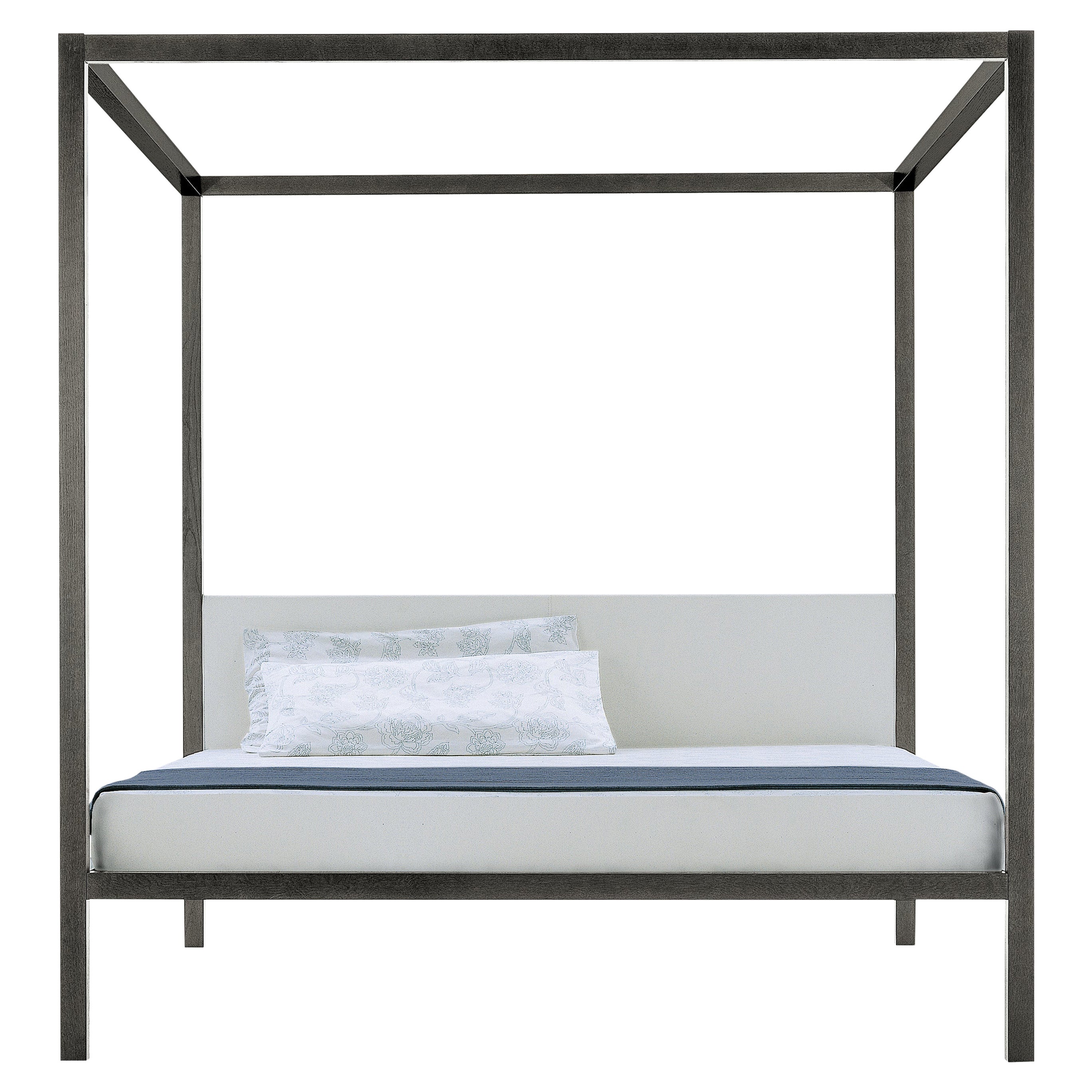Cama de cuatro plazas con dosel Zanotta Pequeña Milleunanotte en estructura de roble barnizado gris en venta
