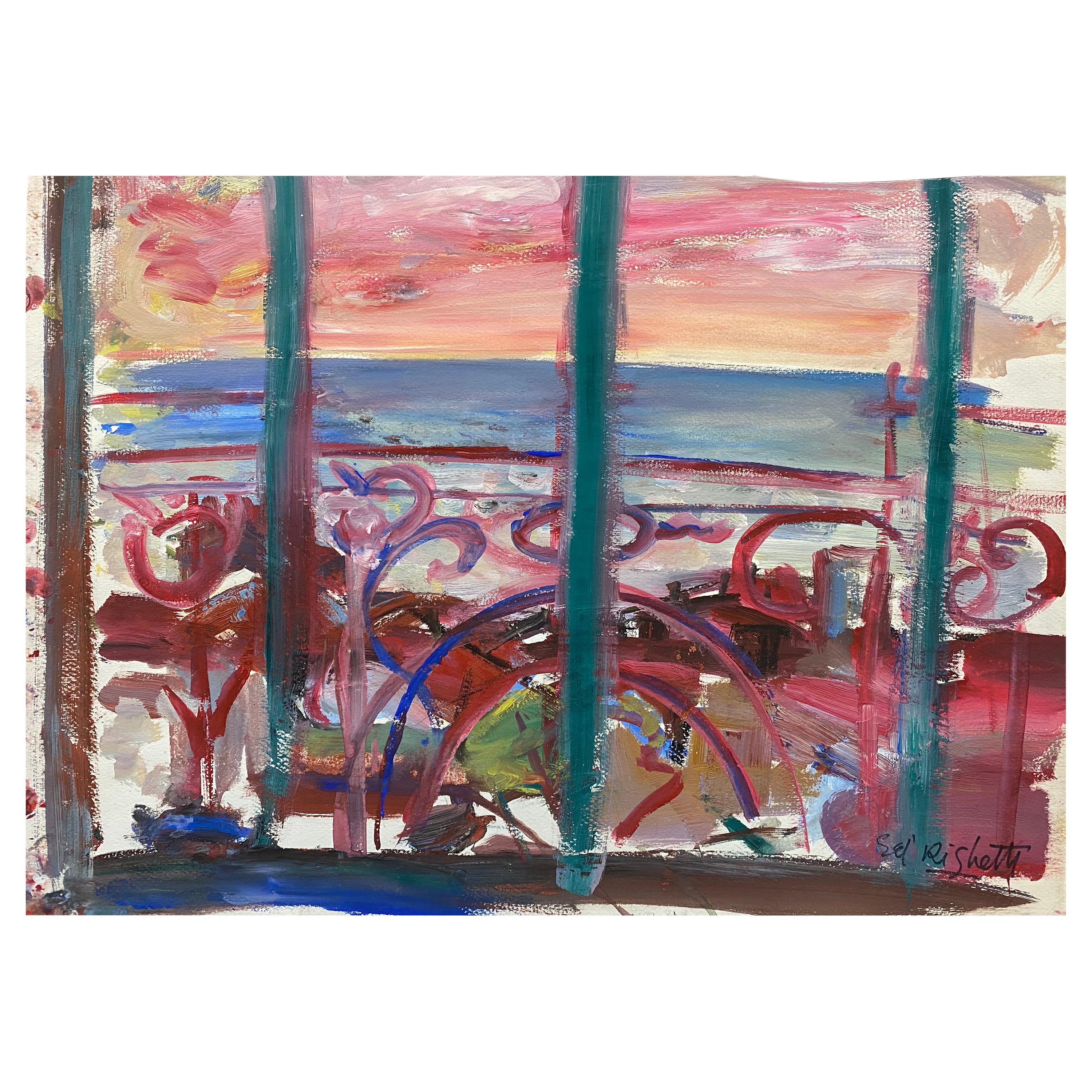 Mid Century French Post-Impressionist Painting, Through The Balcony
