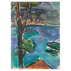 Antique Mid Century French Post-Impressionist Painting, View from the Roof
