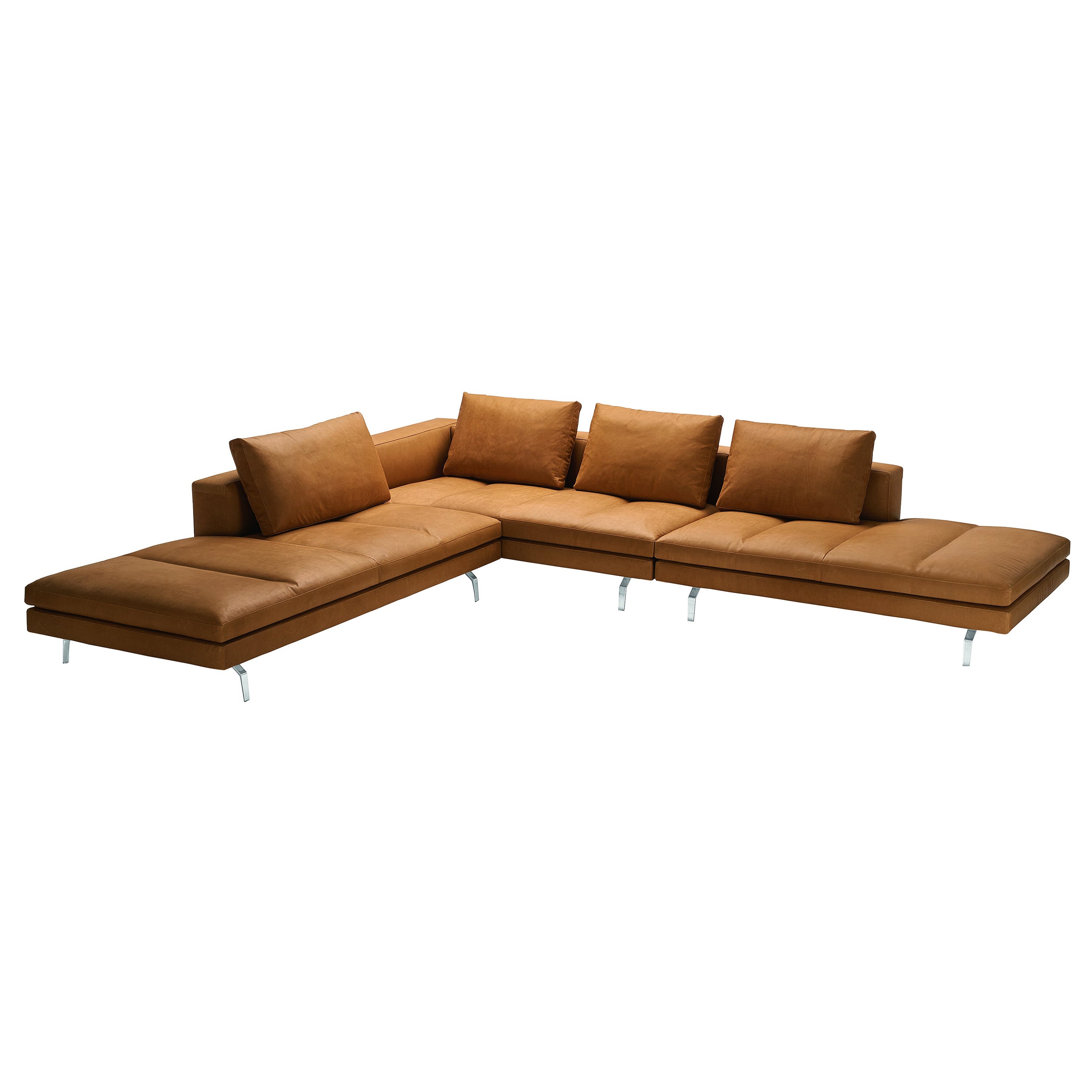 Zanotta Bruce Sectional Sofa in Brown Upholstery with Polished Aluminum Frame For Sale