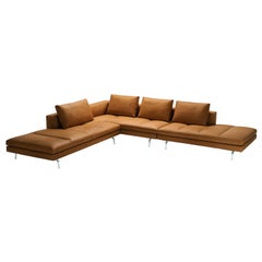 Zanotta Bruce Sectional Sofa in Brown Upholstery with Polished Aluminum Frame