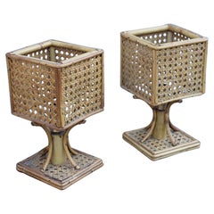 Pair Small Mid-Centry Table Lamp Bamboo Italian Design, 1950