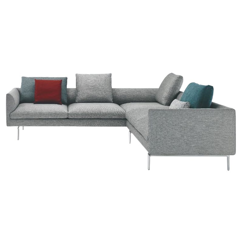 Zanotta Flamingo Sectional Sofa in Grey Upholstery with Polished Aluminum Frame For Sale