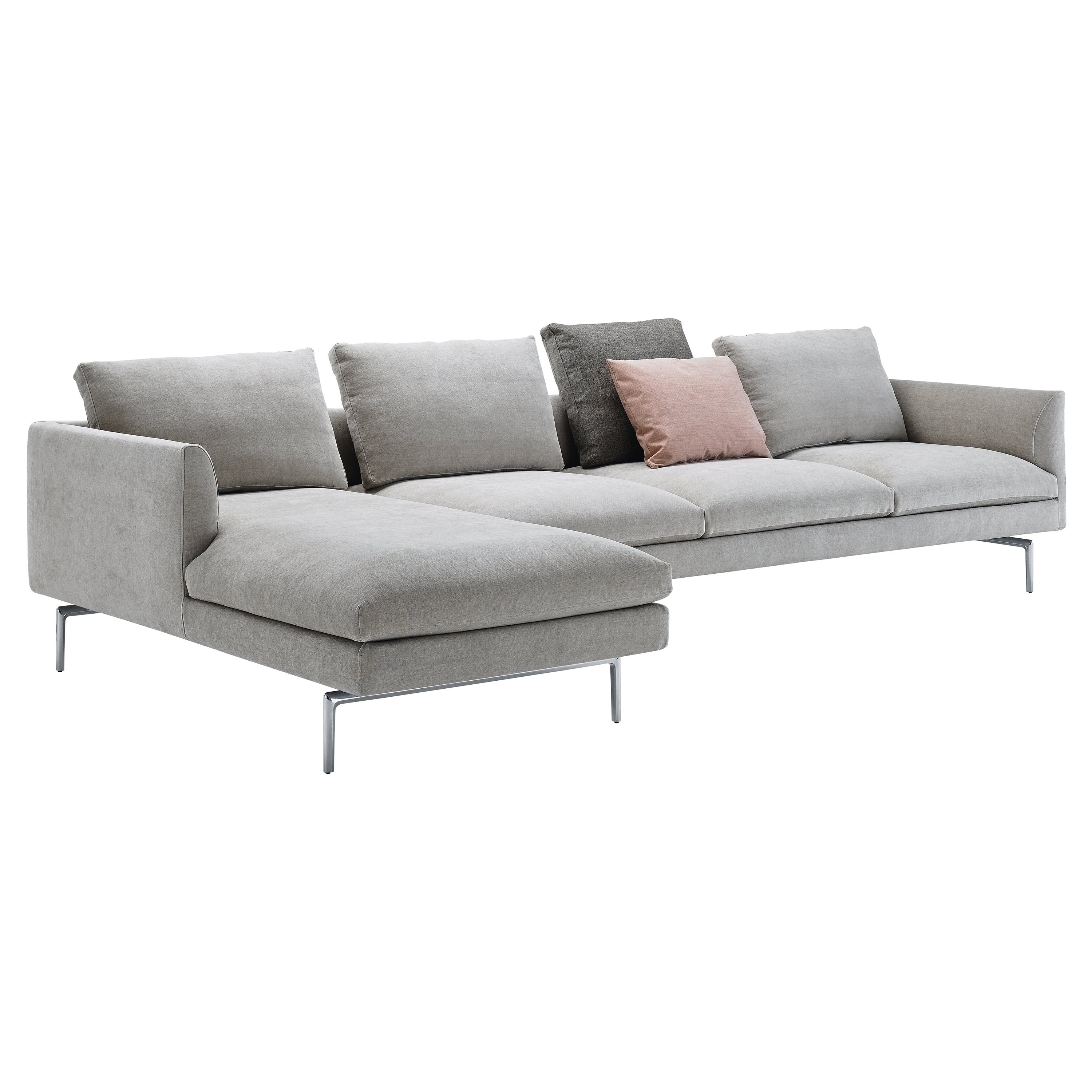 Zanotta Flamingo Sectional Sofa in Vale Upholstery with Polished Aluminum Frame For Sale