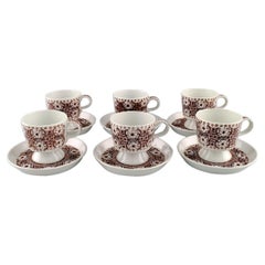 Vintage Raija Uosikkinen for Arabia, Six Ali Porcelain Coffee Cups with Saucers