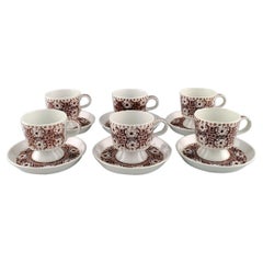 Raija Uosikkinen for Arabia, Six Ali Porcelain Coffee Cups with Saucers