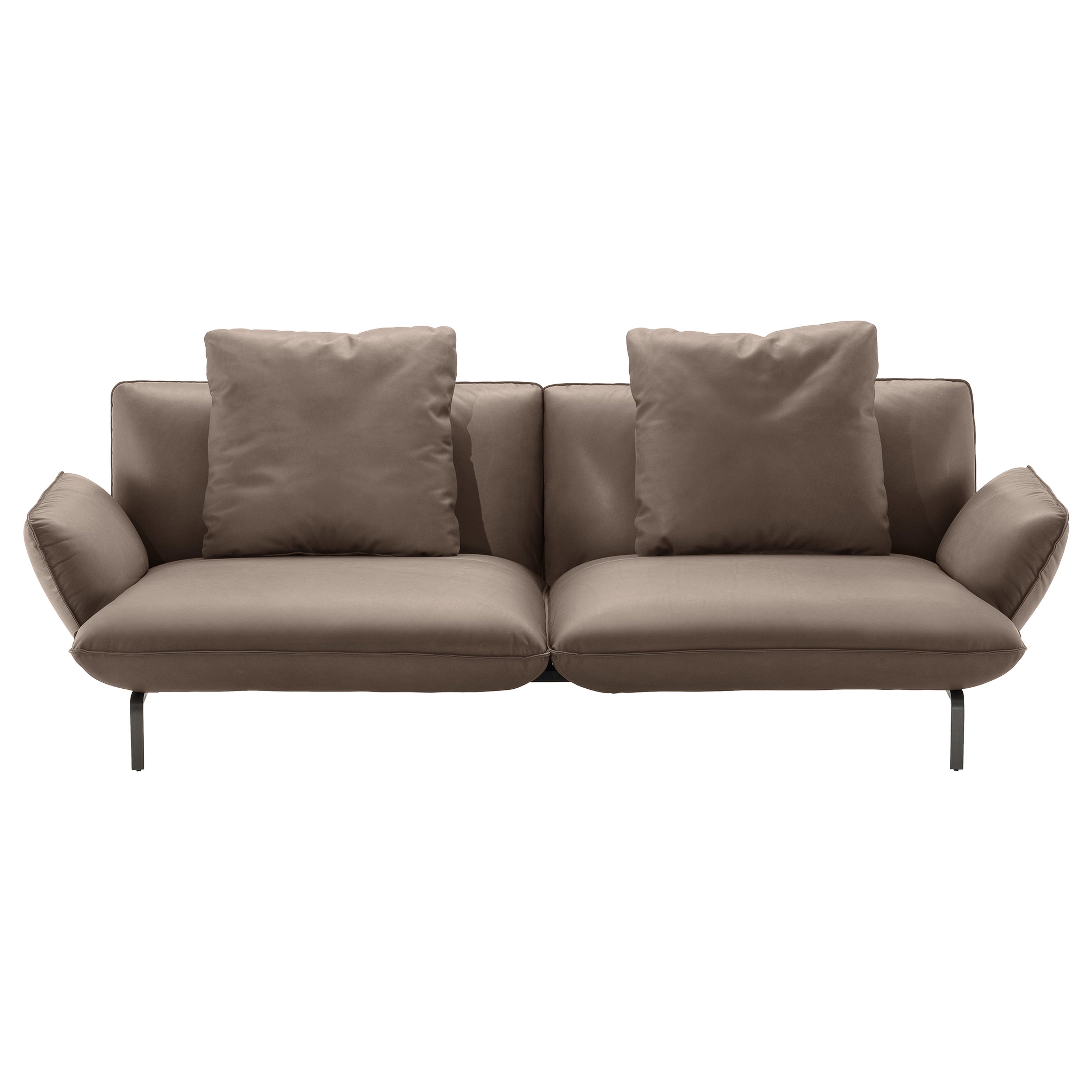 Zanotta Large Dove Sofa in Super Leather with Graphite Painted Aluminium Frame For Sale