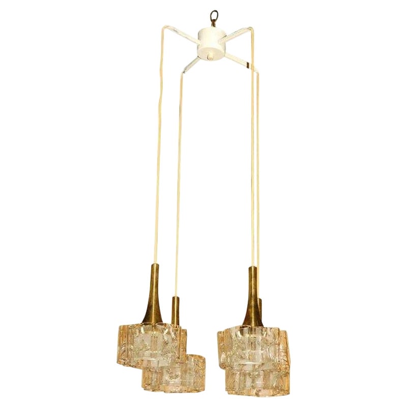 Four-arm Brass and Murano Glass Chandelier