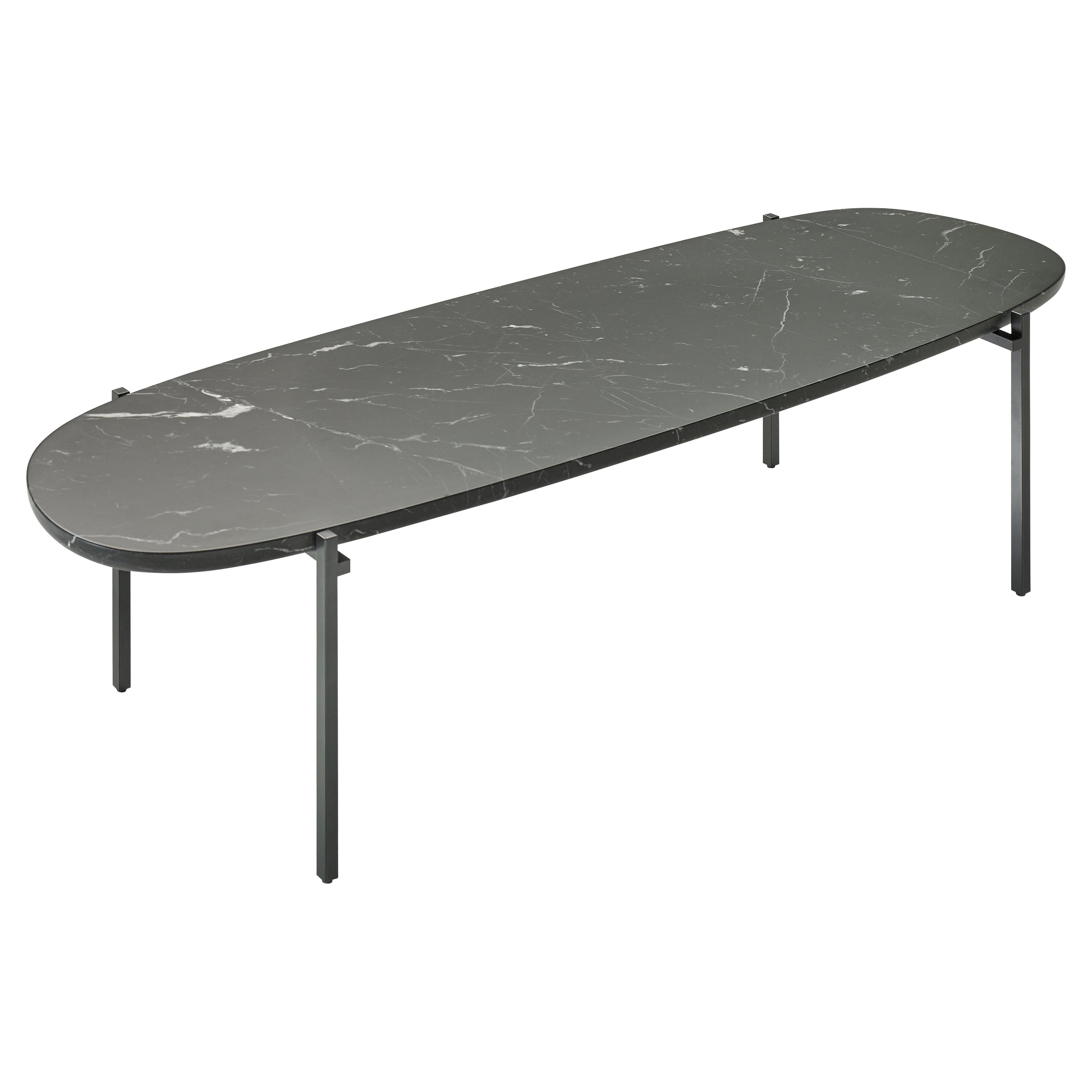 Zanotta Large Niobe Table in Marquinia Marble Top with Black Steel Frame For Sale