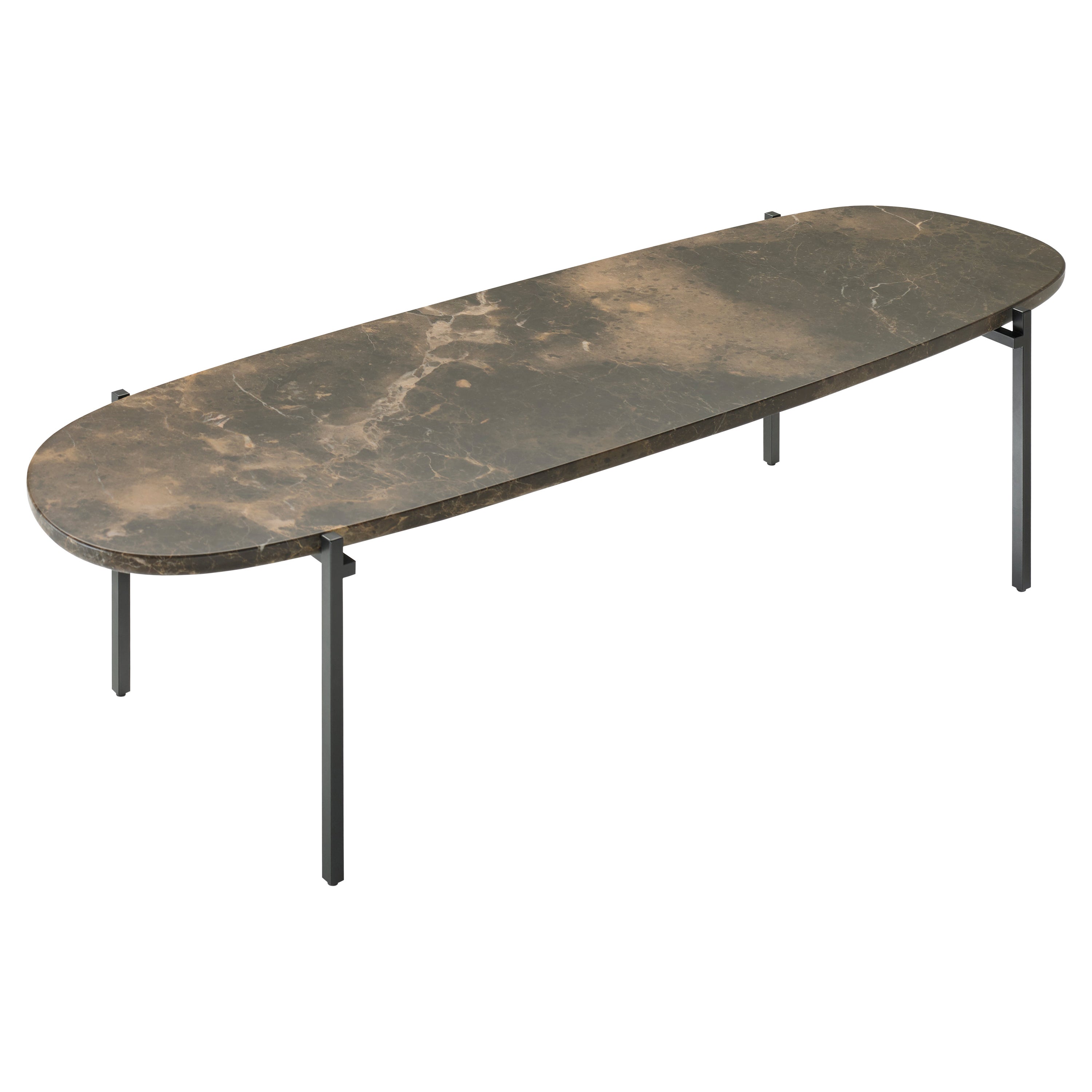 Grande table Niobe Zanotta avec plateau en marbre Emperador et cadre en acier noir