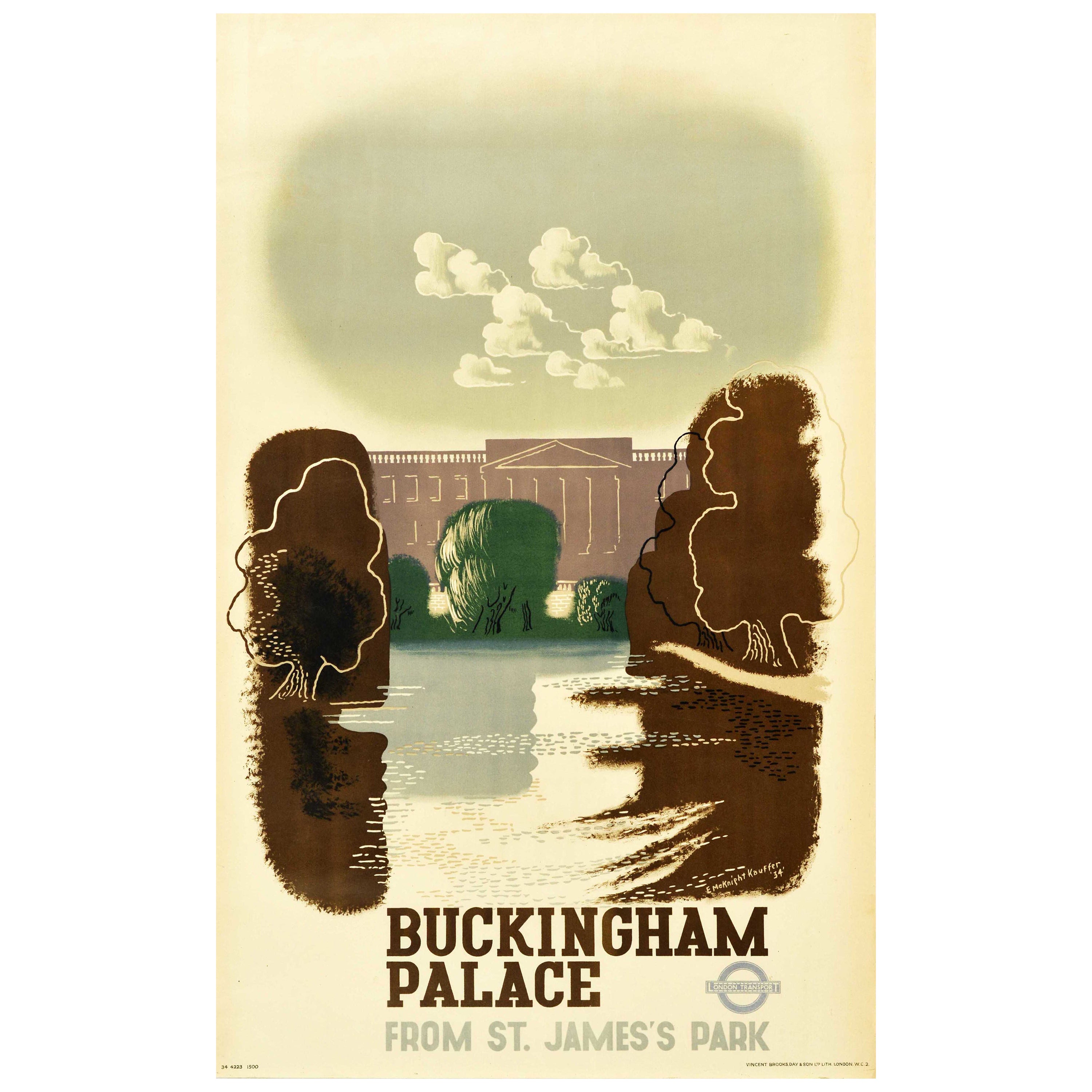 Affiche rétro originale des transports à Londres, Palais de Buckingham, Londres, St James Park