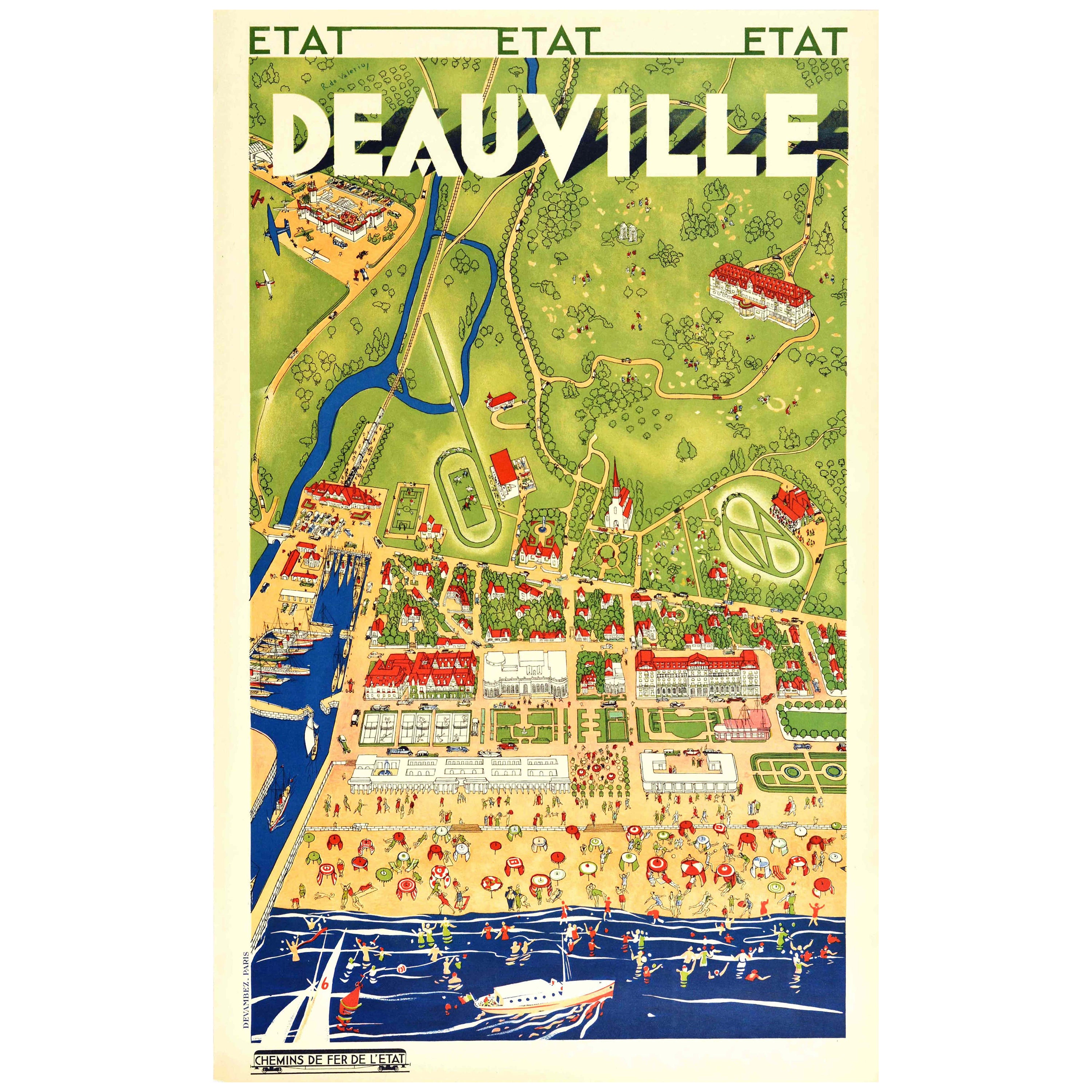Original Vintage Travel Advertising Poster Deauville National French Railways