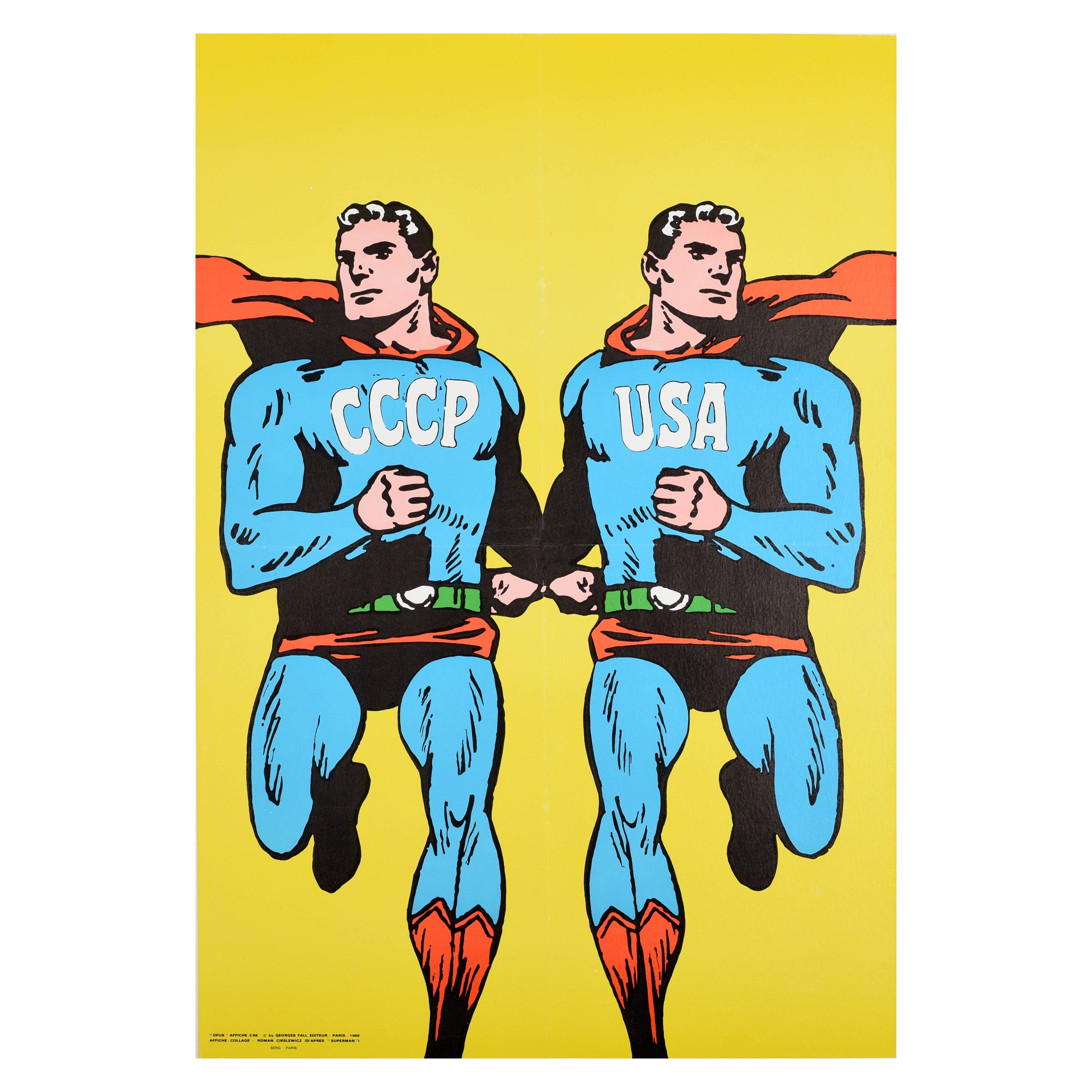 Original Vintage Propaganda Poster USSR USA Superman Cold War Soviet Union Comic