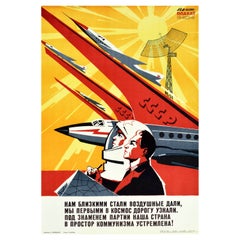 Original Retro Soviet Propaganda Poster Towards Expanse Of Communism Cosmonaut