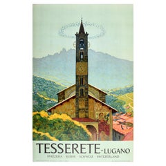 Original Vintage Travel Poster Tesserete Lugano Switzerland Santo Stefano Church