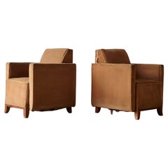 Rare Pair of French Club Chairs, for Reupholstery, 1940s/50s