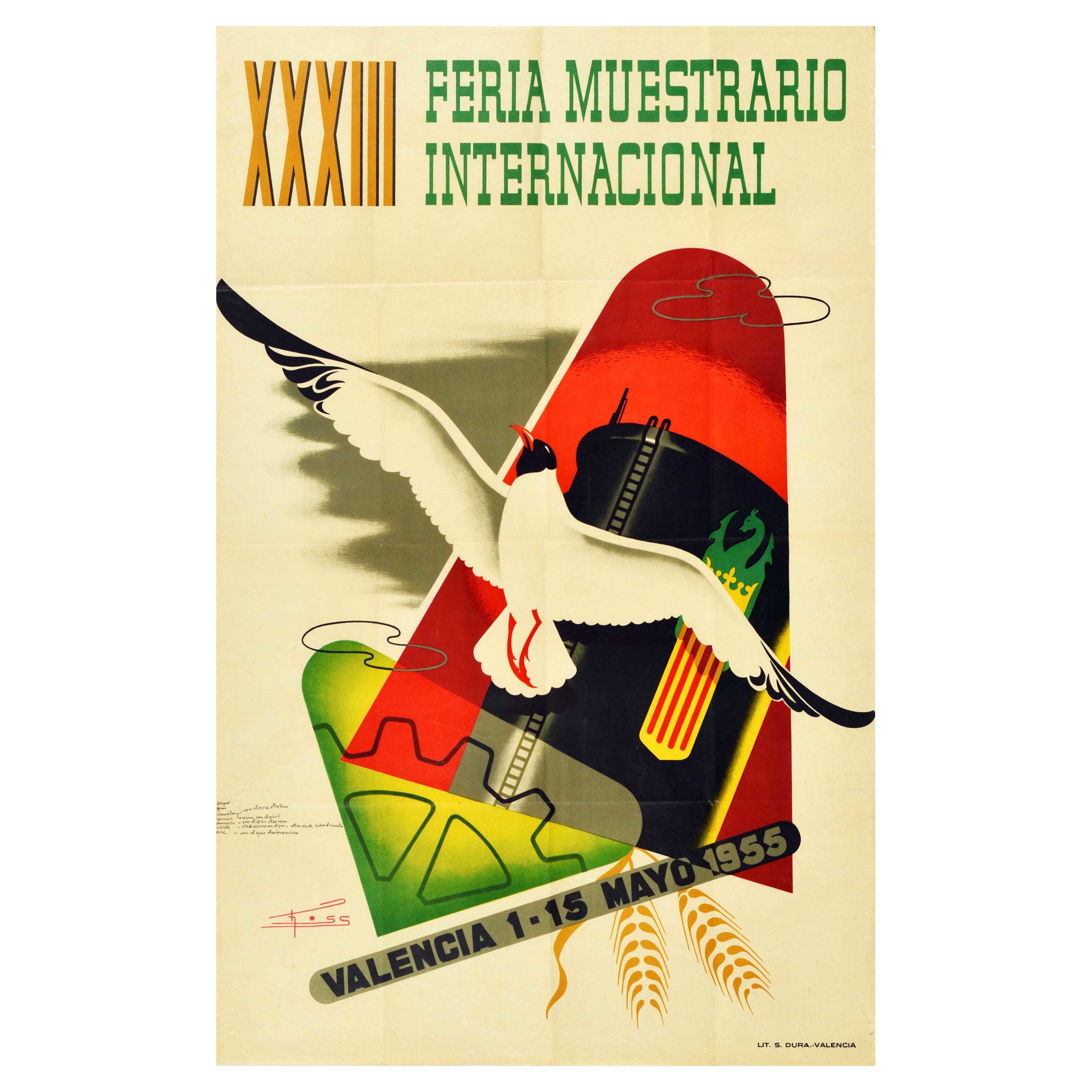 Original Vintage-Werbeplakat Feria Muestrario, Trade Fair Valencia, Spanien
