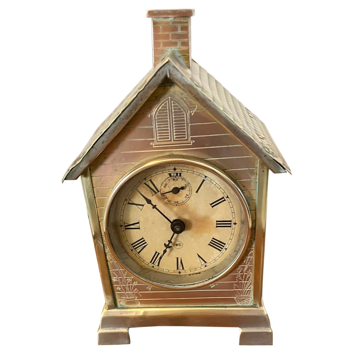 Unusual Antique Victorian Ornate Brass Desk Clock by Seth Thomas