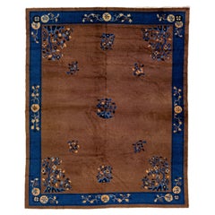 Brown Vintage Floral Art Deco Handmade Designed Chinese Wool Rug