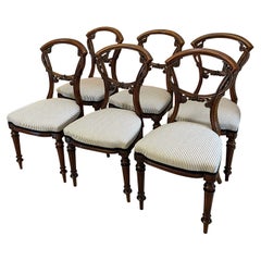 Fine Quality Set of 6 Antique Victorian Quality Carved Walnut Dining Chairs