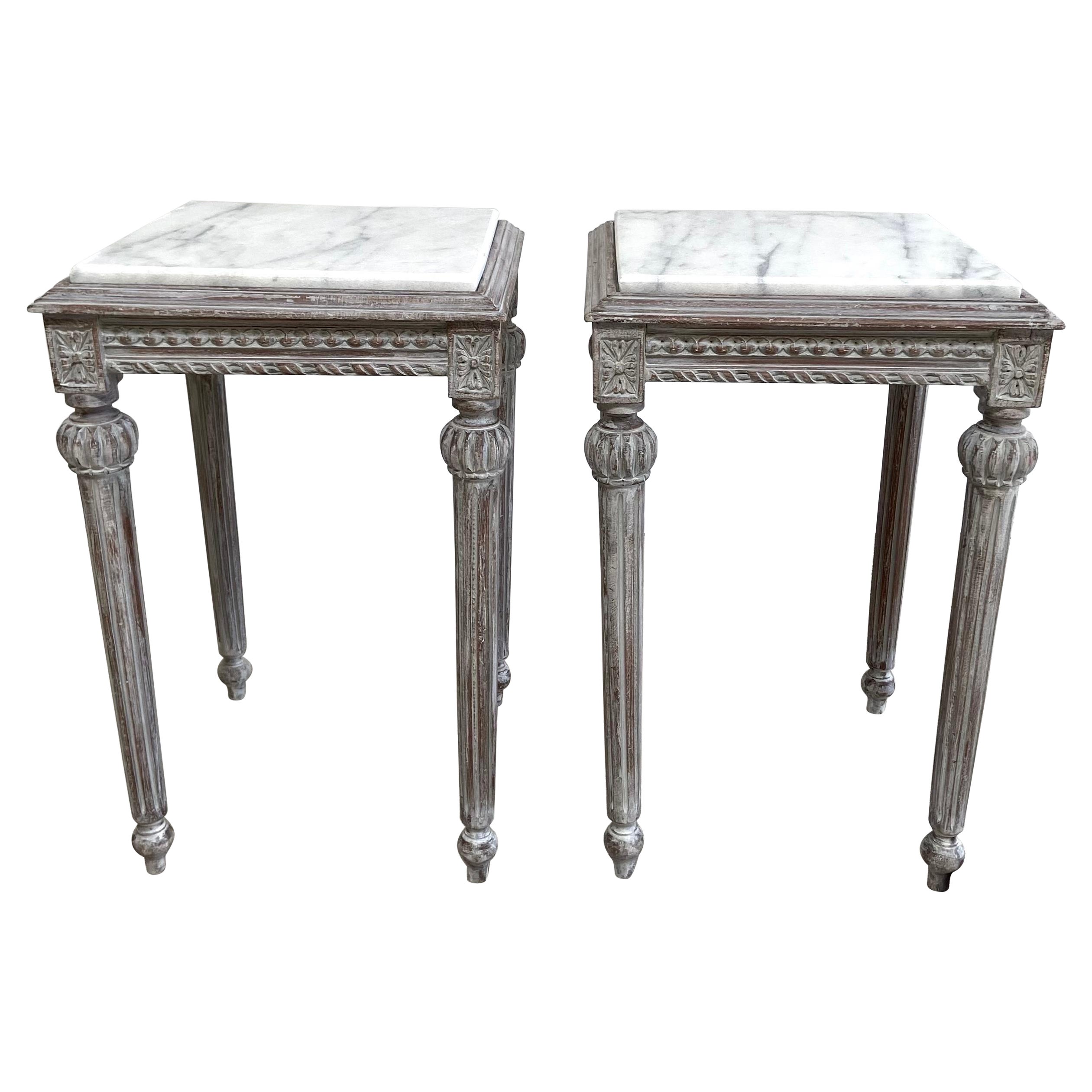 Vintage Accent Painted Side Table with Marble Top