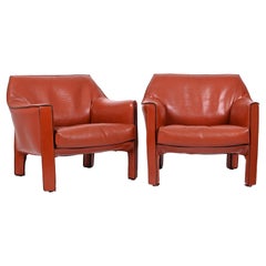 Mario Bellini for Cassina Pair of Cab 415 Leather Club Chairs Signed Italy 1980s