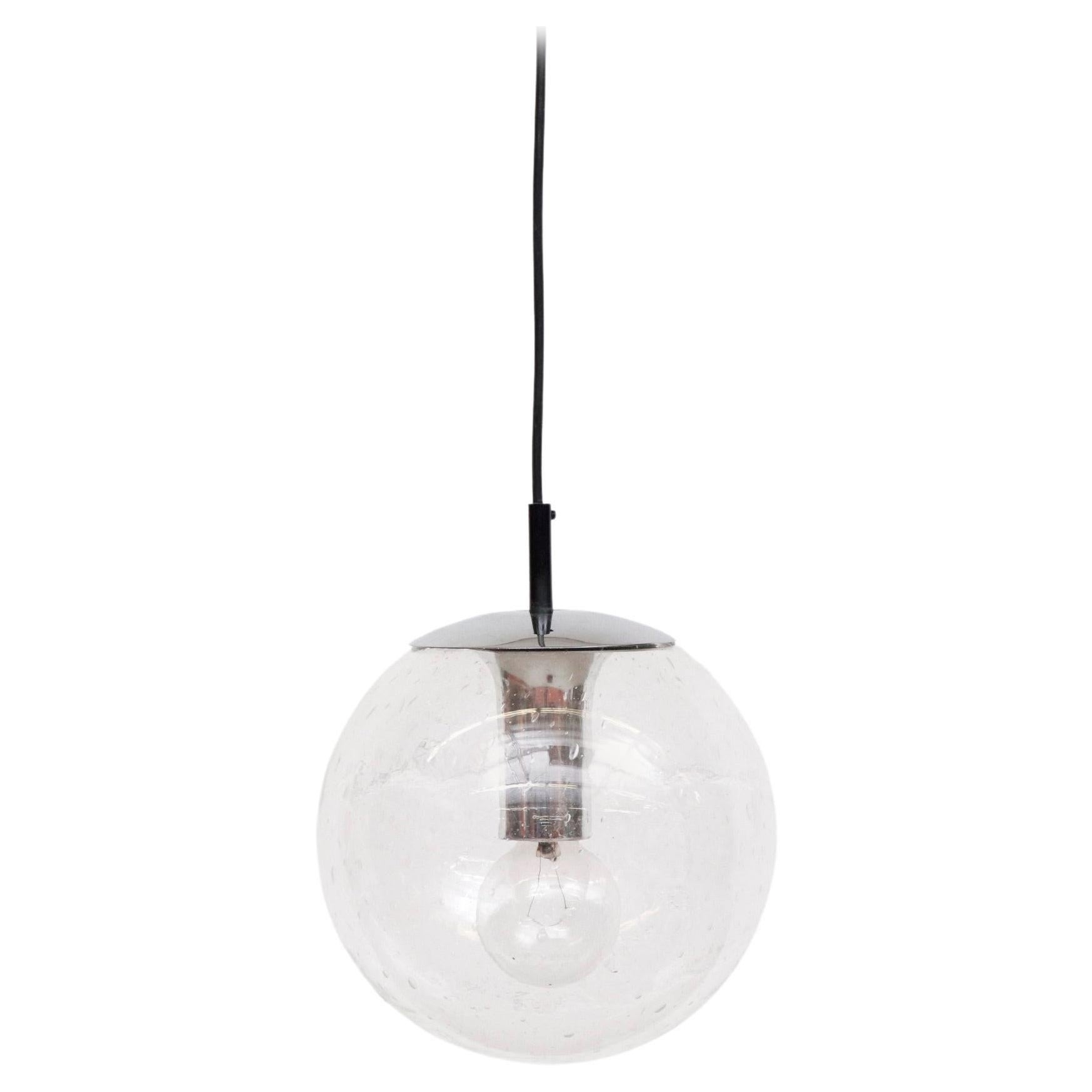 1970's Raak Style Blown Bubble Glass Globe Lamp with Chrome Fixture