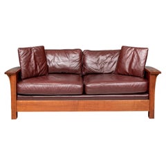 Stickley Oak Mission Oxblood Leather Orchard Street Sofa