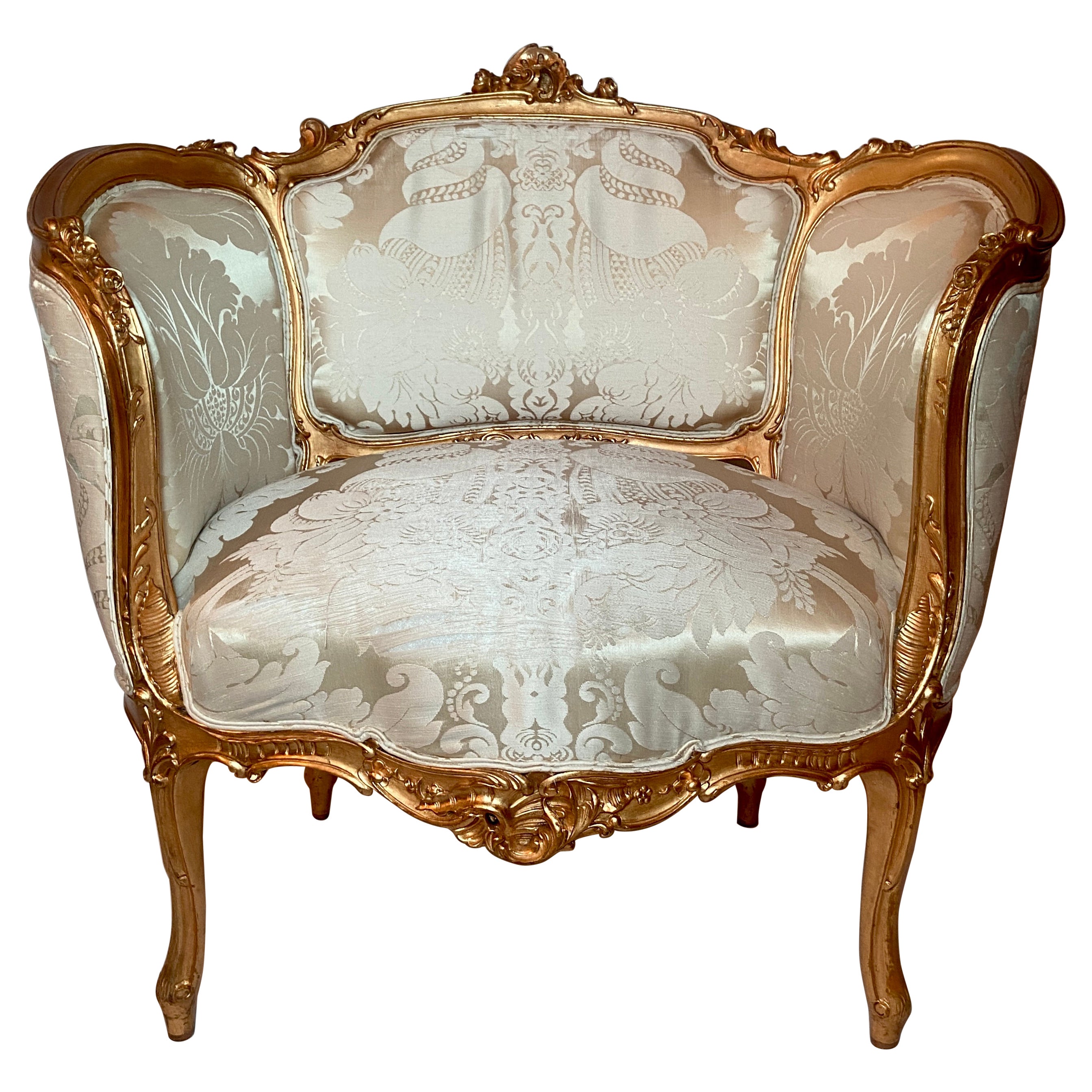 Antique French Gold Leaf "Coseuse" or Armchair, Circa 1880-1890