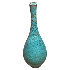 Turquoise with Gold Accents Thin Neck with Bulbous Shape Base Vase, China