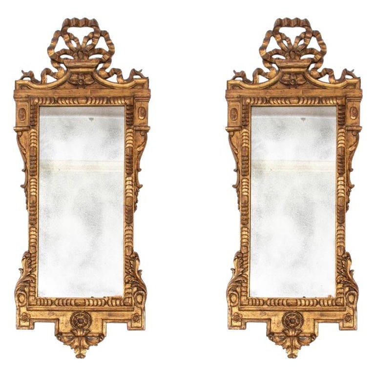 Pair of Vintage Hand Carved and Gilt Italian Wood Wall Mirrors