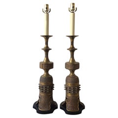 Pair of 1950s Bronze Asian James Mount Style Lamps